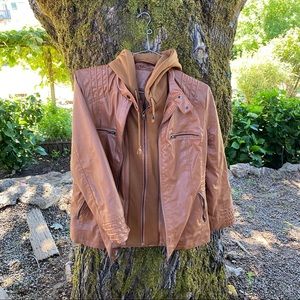 Faux leather jacket with removable hood XL